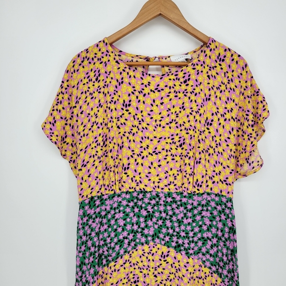 Topshop women's micro ditzy floral maxy dress 10 short sleeve ruffle hem - Picture 7 of 10